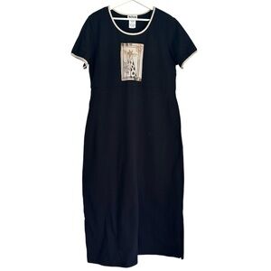 Vintage Nina Piccalino Cotton Short Sleeve Midi Maxi Dress Giraffe Motif Size 14